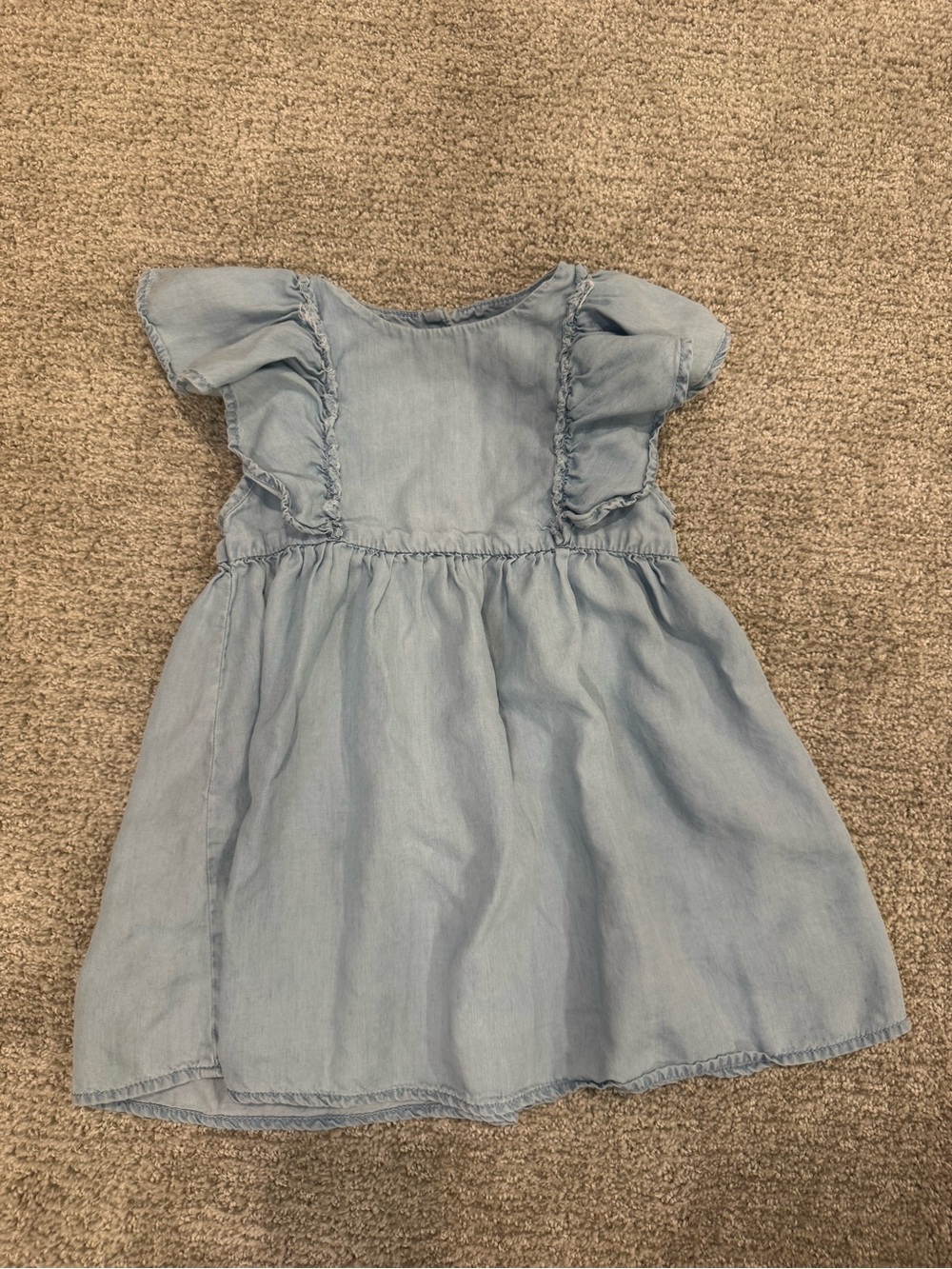 Zara Light Blue Ruffle Sleeve Chambray Dress